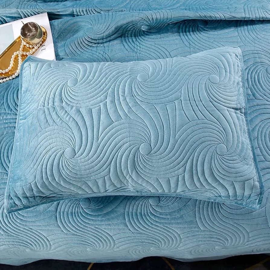 キルトベッドカバー3点セット綿マルチカバー キルティング 164ブルー pandahome_21mat146-220